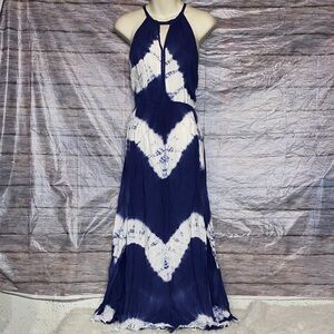 Sunny Girl Navy and White Tie-Dye Maxi Dress
